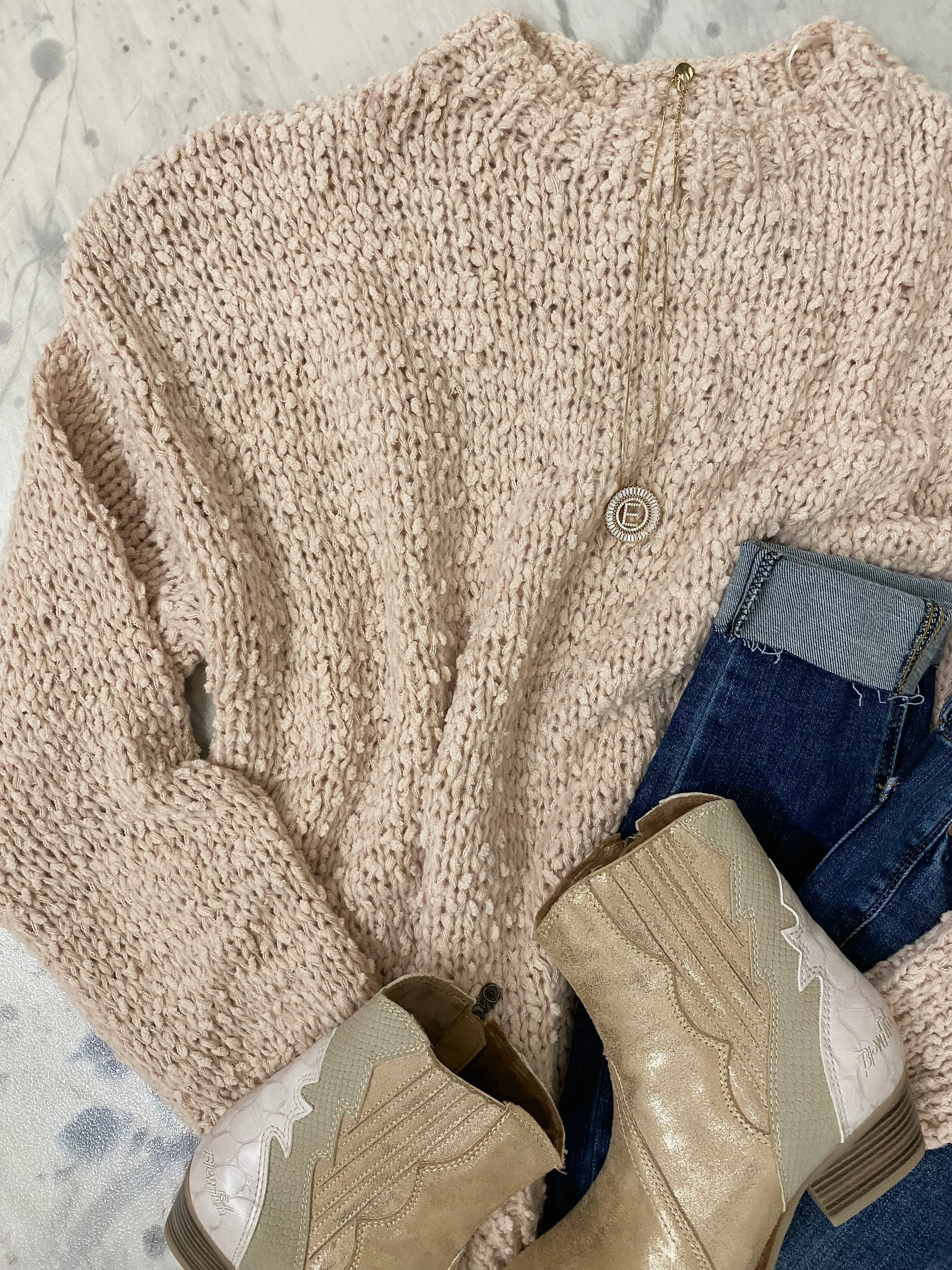 Oatmeal Loose Fit Knitted Sweater