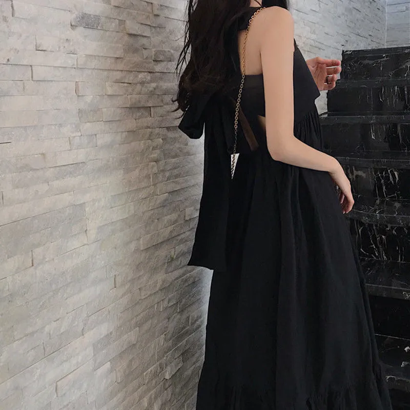 Open Back Square Neck Sweet A-Line Dress