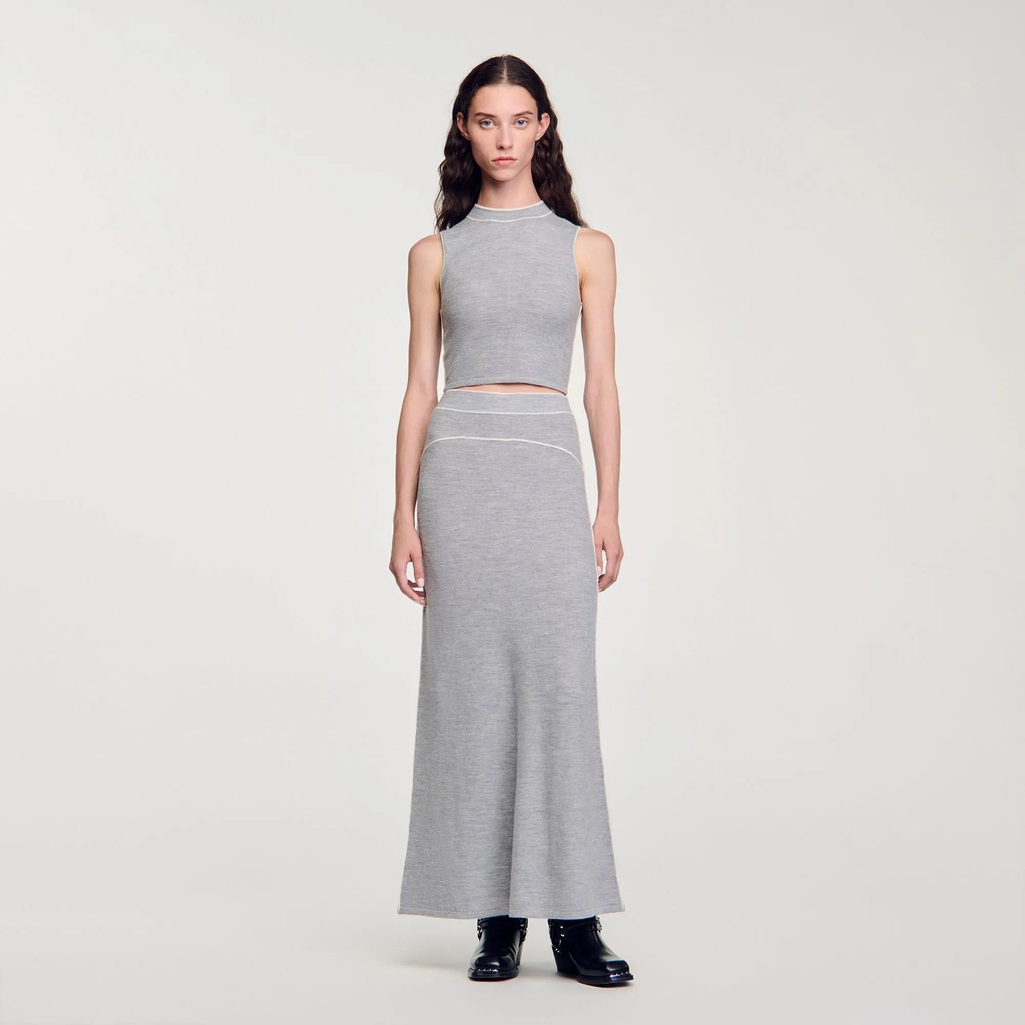 Oriane Long Wool Skirt Grey