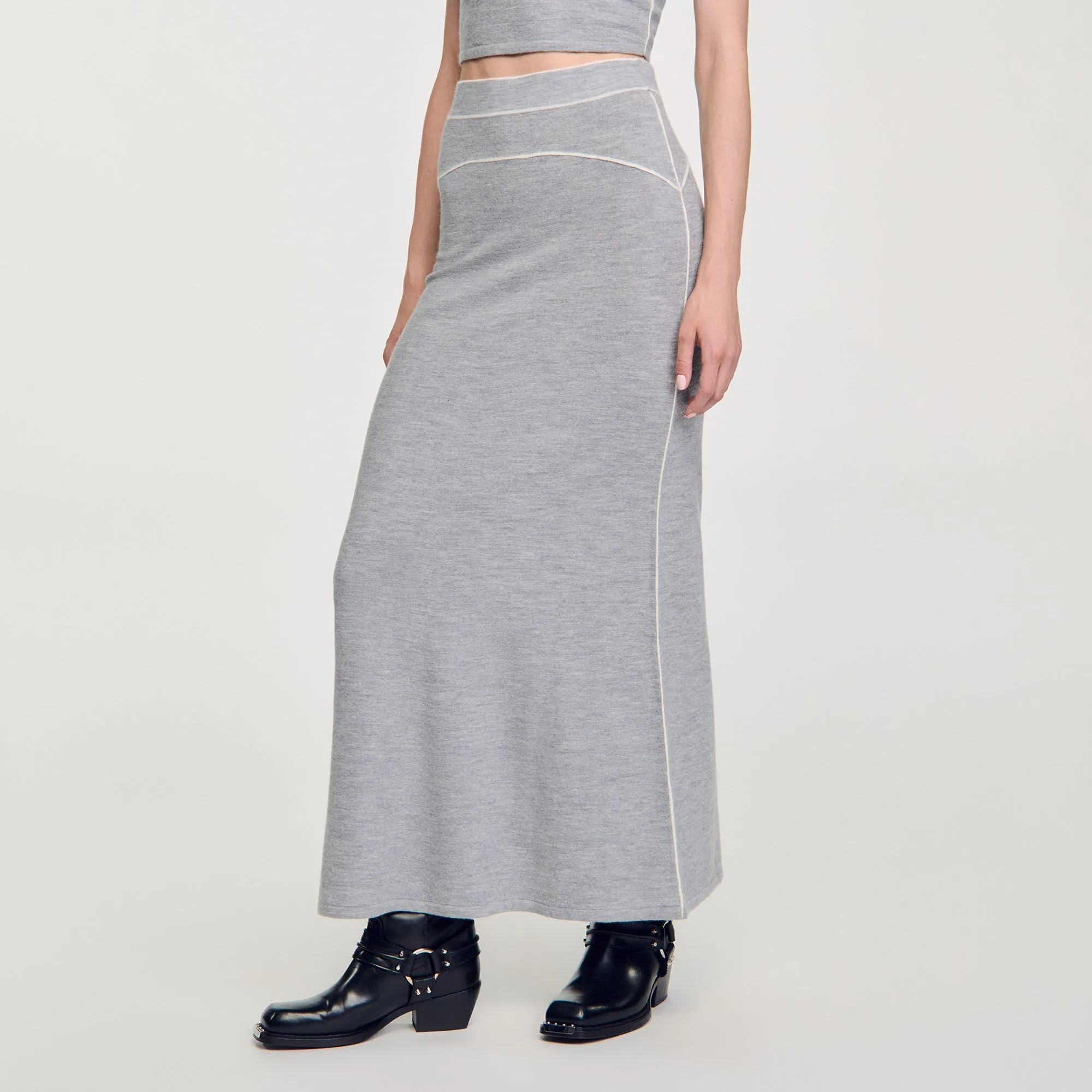 Oriane Long Wool Skirt Grey