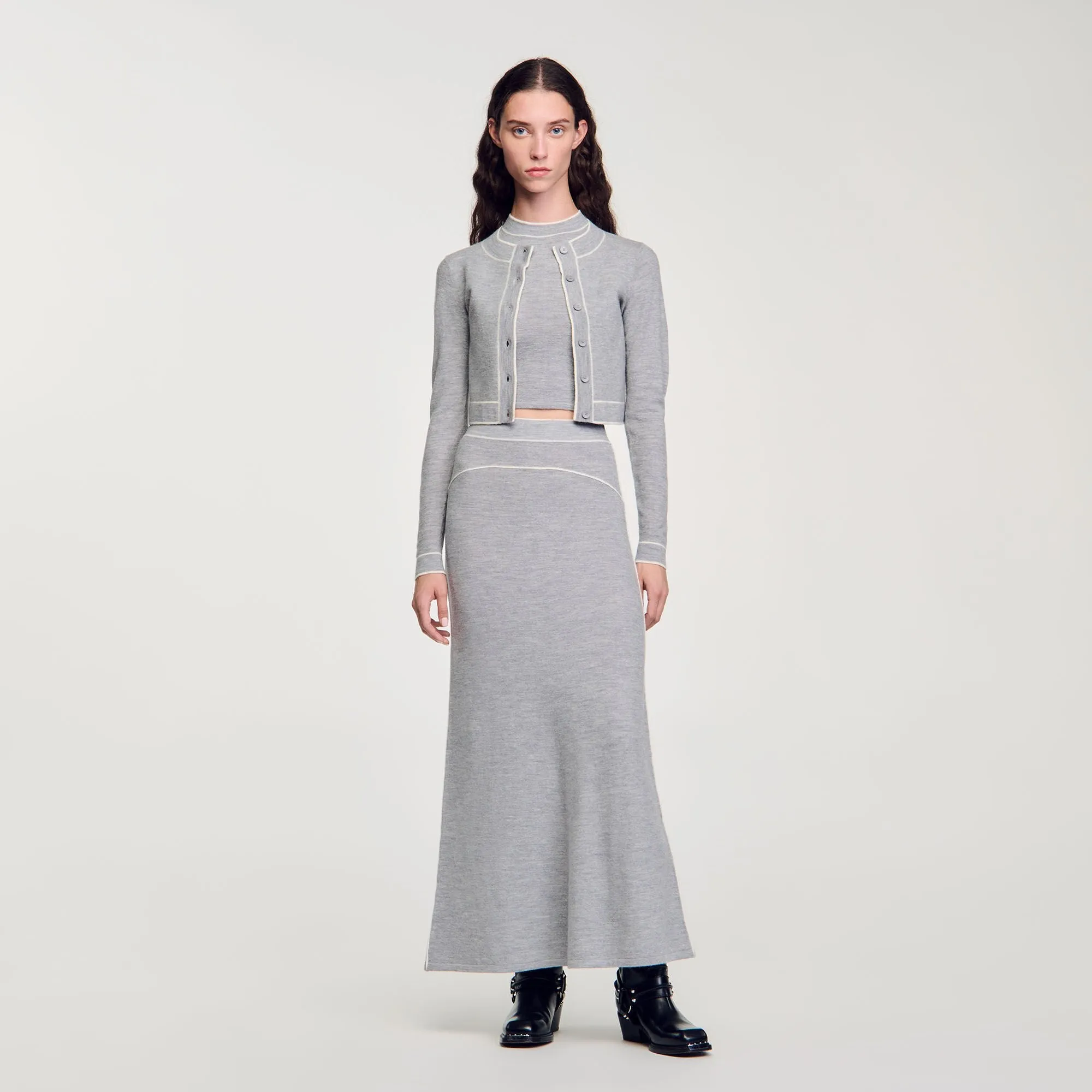 Oriane Long Wool Skirt Grey