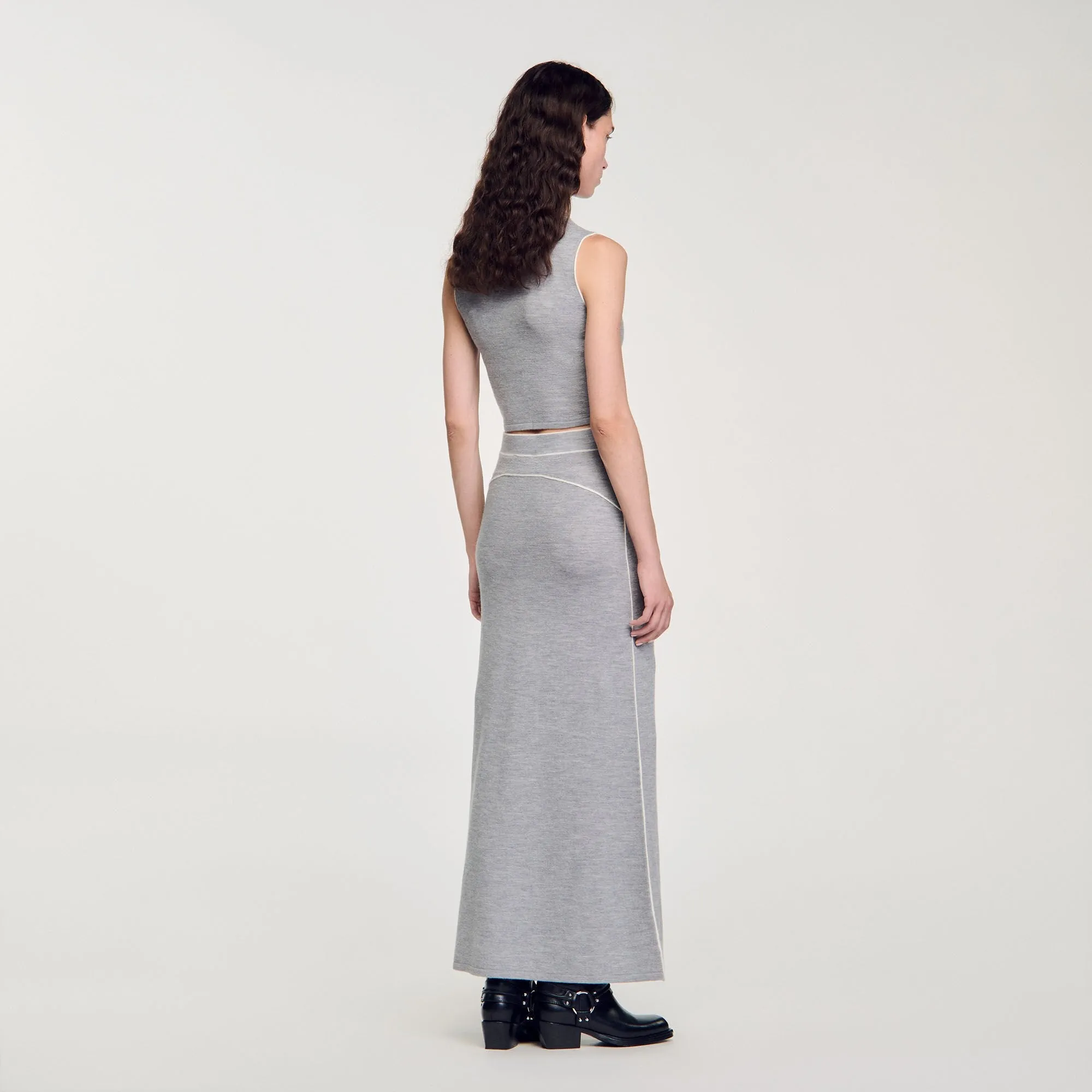 Oriane Long Wool Skirt Grey