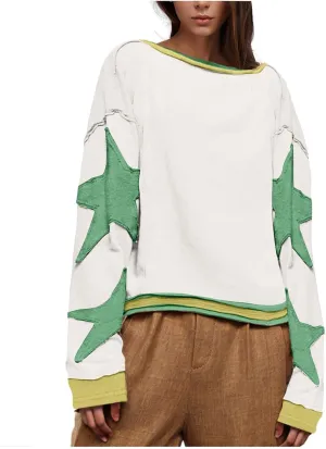 Oversized Sweatshirt for Women Lightweight Long Sleeve Crewneck Hoodies Star Tee Shirts 2024 Fall Pullover Clothes