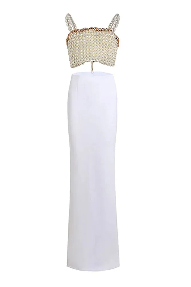 Pearl Embellished Tops Maxi Slim Skirts