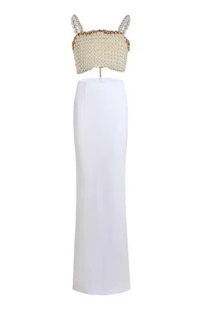 Pearl Embellished Tops Maxi Slim Skirts