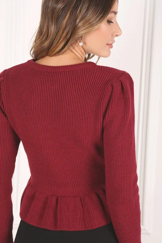 Peplum Ruffled Fancy Sweater Top