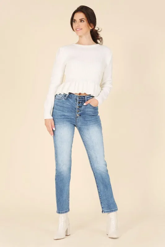 Peplum Ruffled Fancy Sweater Top