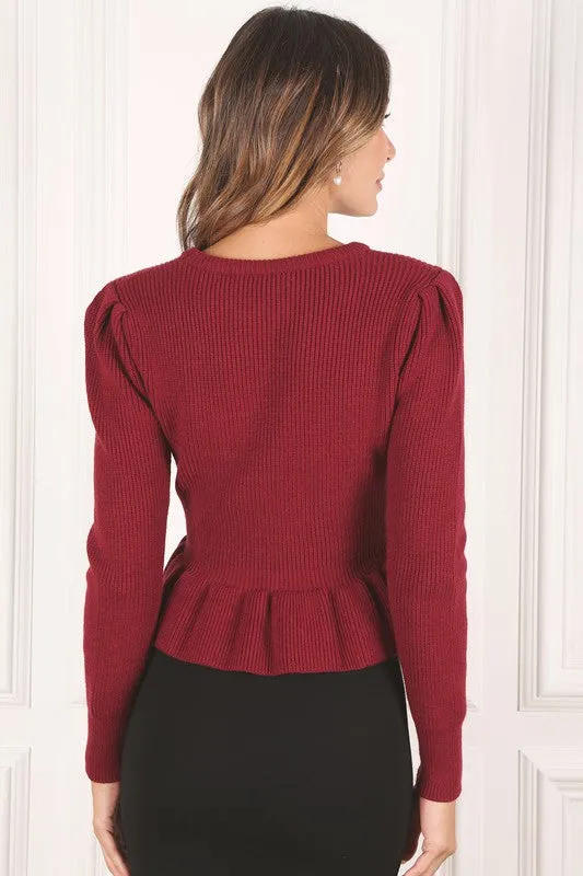 Peplum Ruffled Fancy Sweater Top