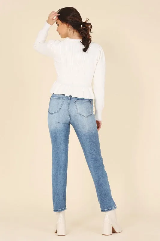 Peplum Ruffled Fancy Sweater Top