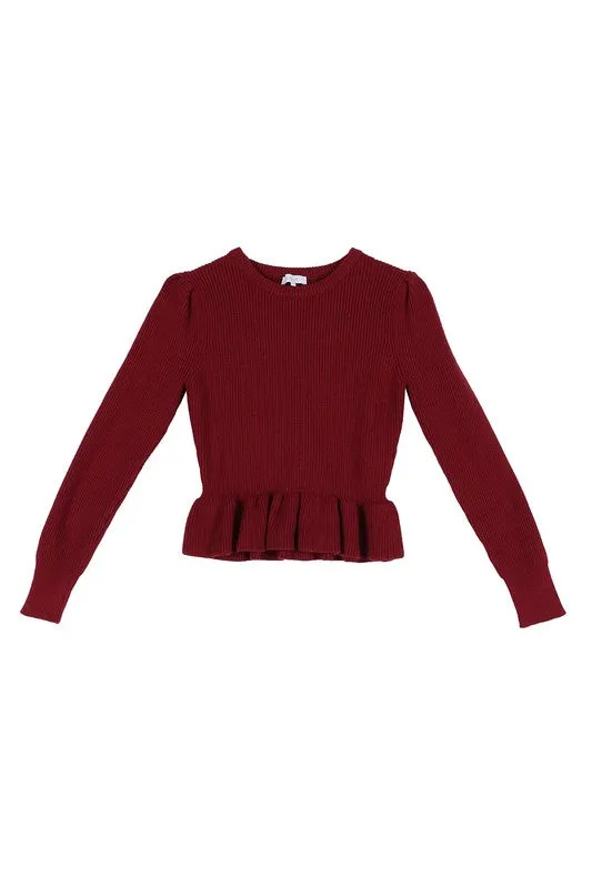 Peplum Ruffled Fancy Sweater Top