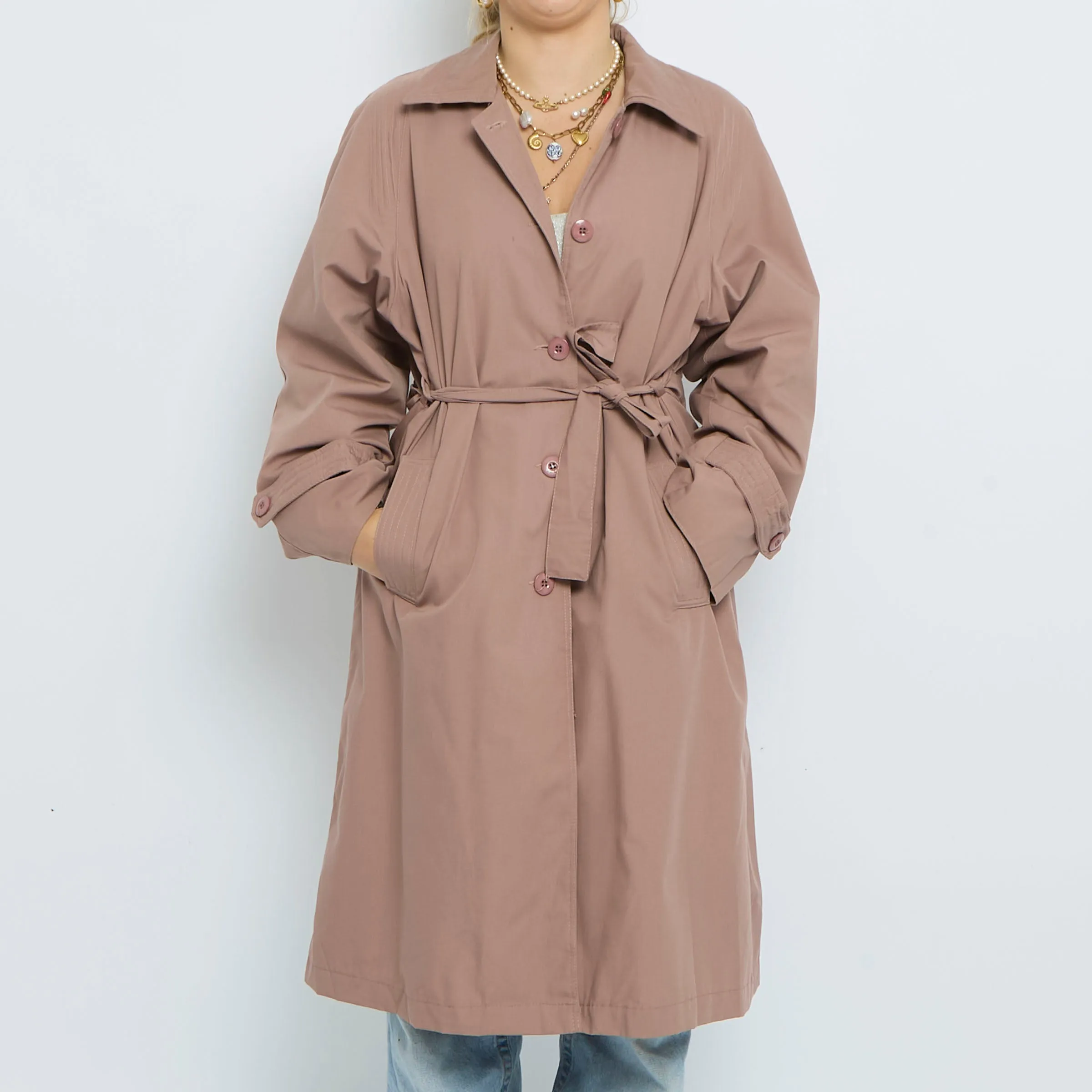 Pink Belted Long Trench Coat - UK 6