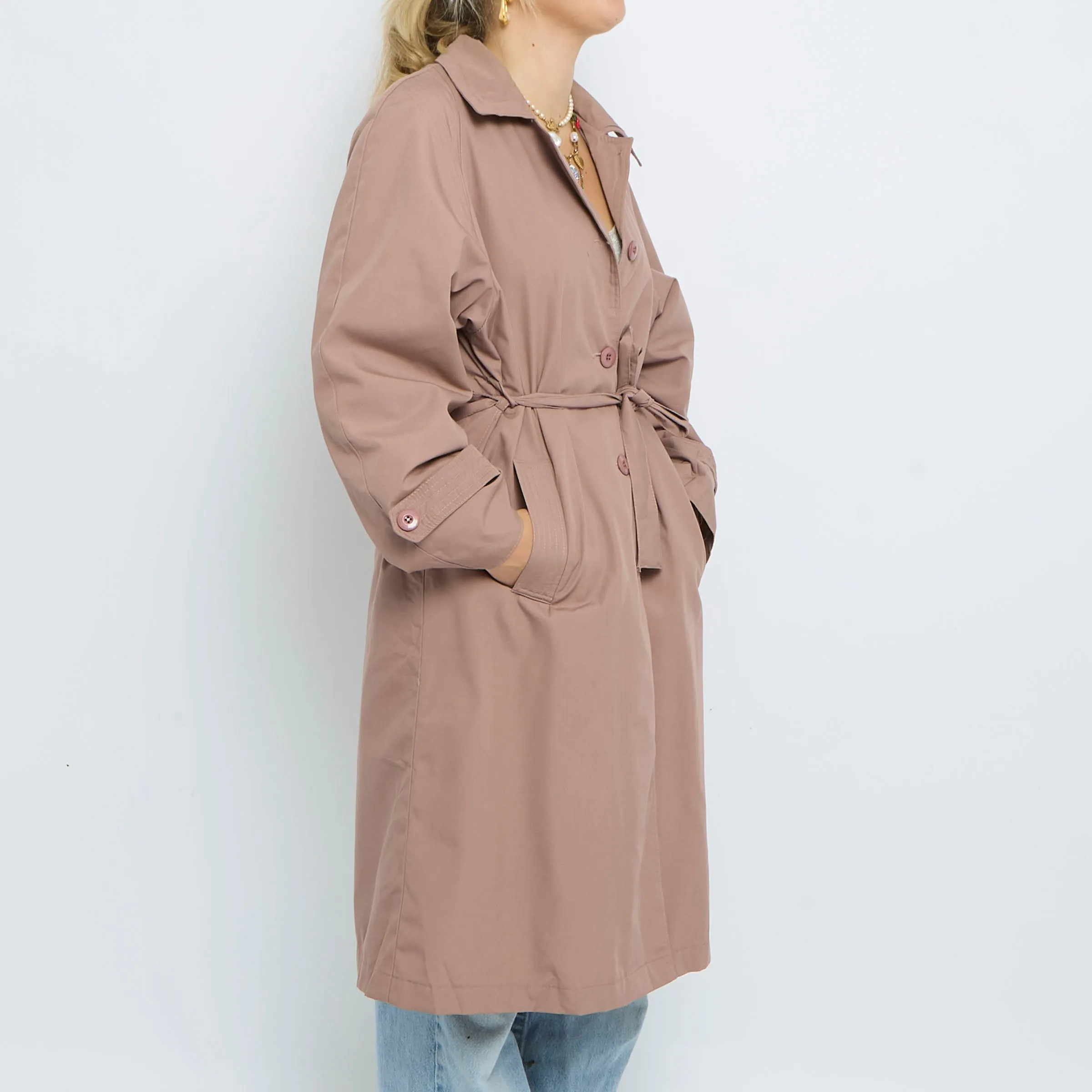 Pink Belted Long Trench Coat - UK 6