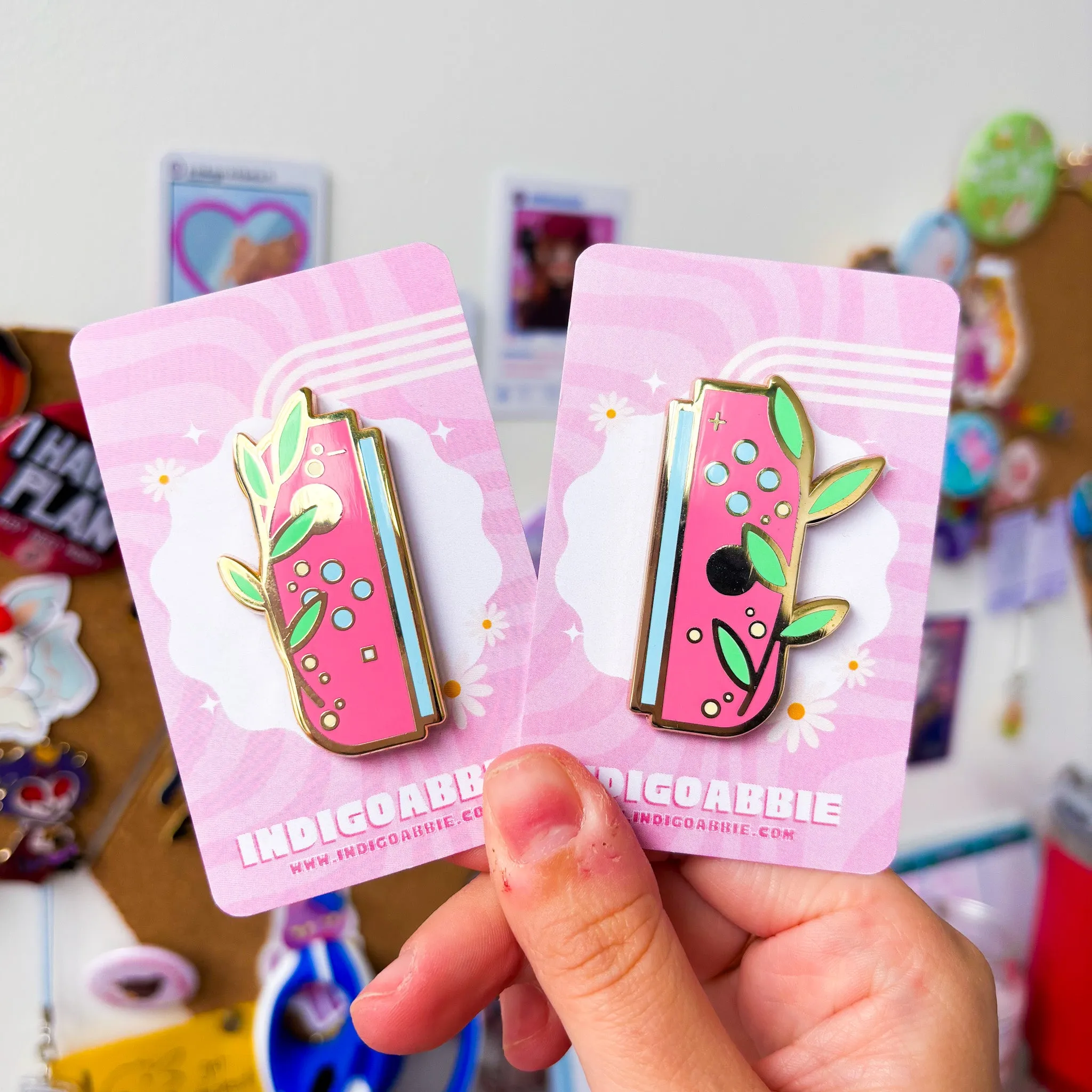 Pink Floral JoyCon Enamel Pin | Nintendo Switch Enamel Pin Floral Joycon Pin