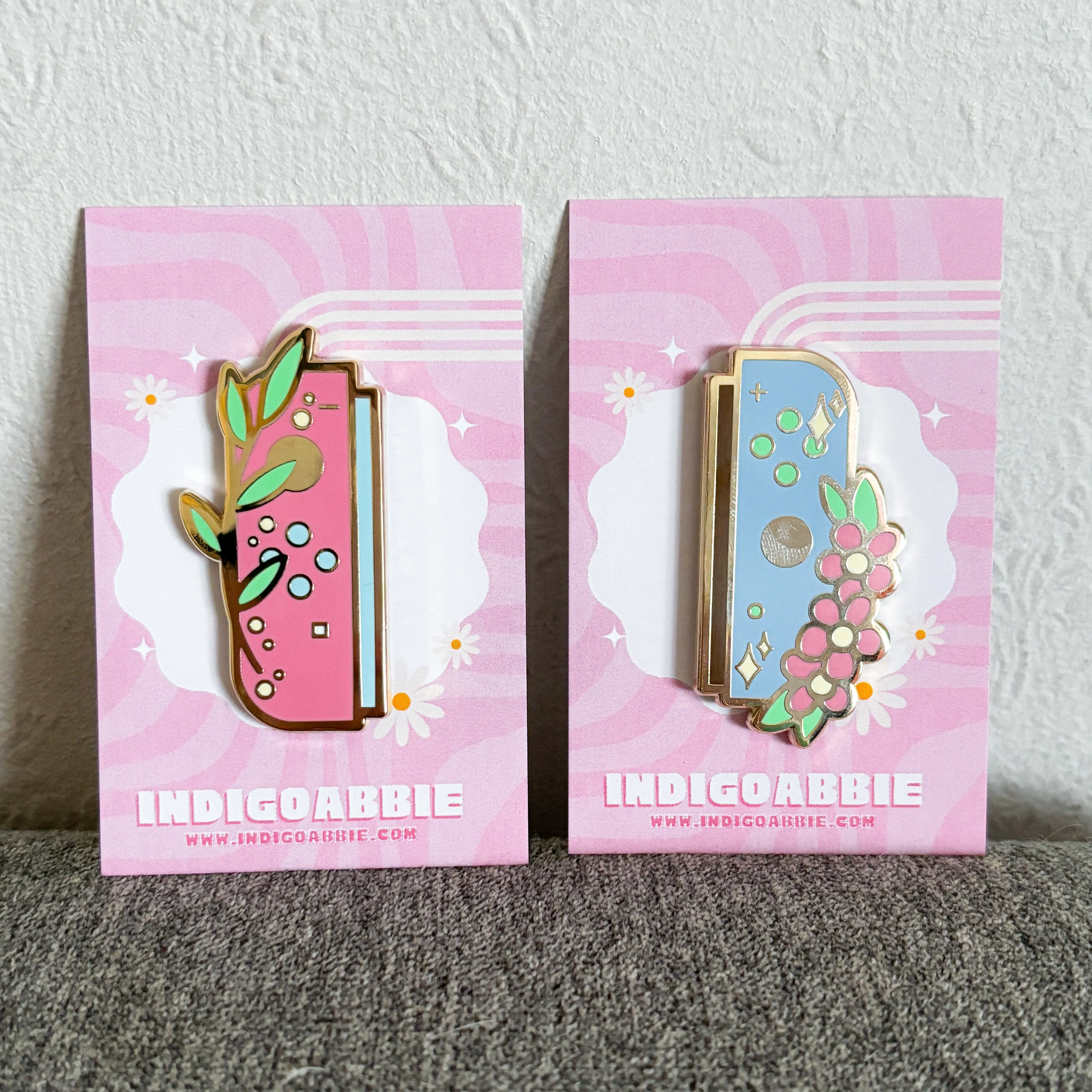 Pink Floral JoyCon Enamel Pin | Nintendo Switch Enamel Pin Floral Joycon Pin