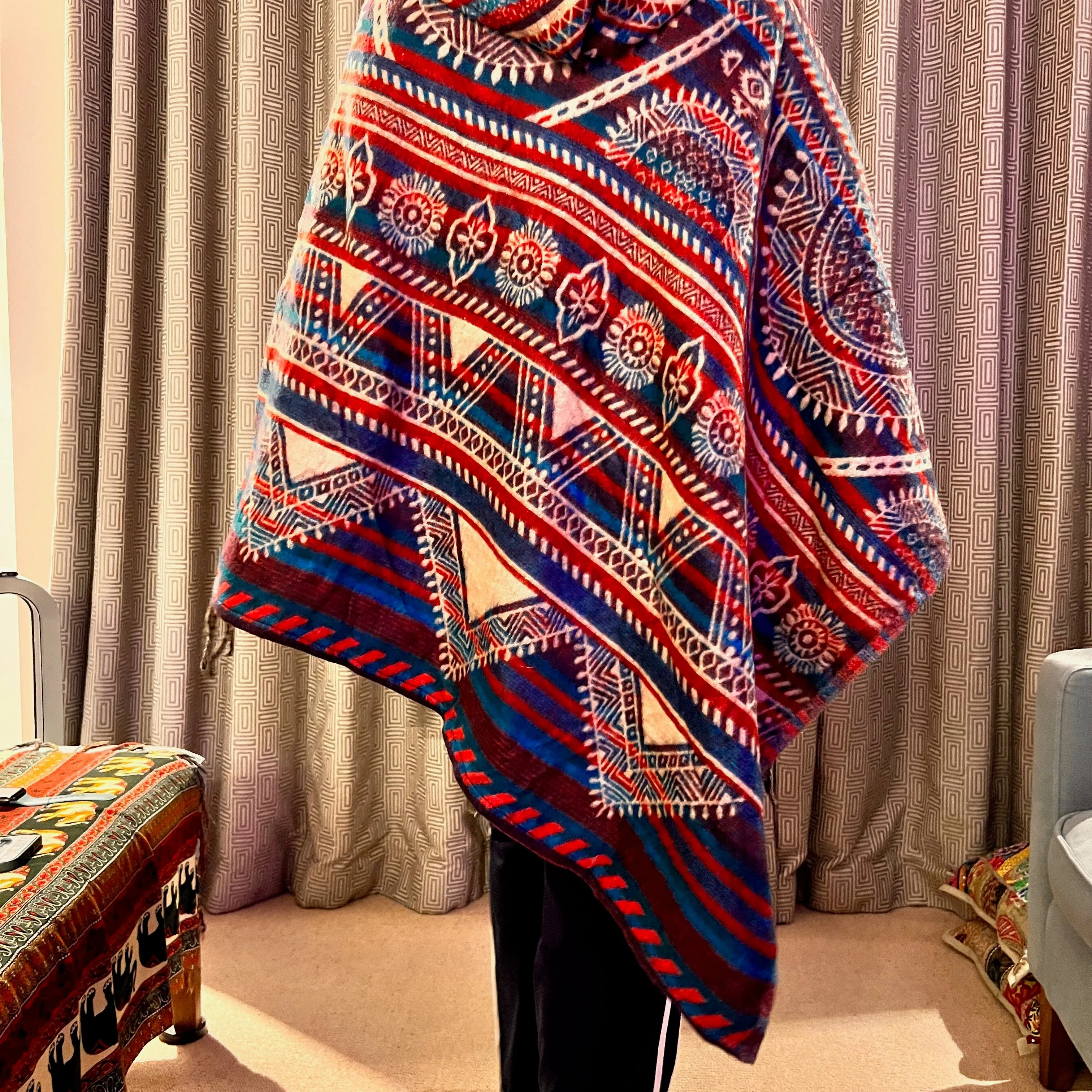Poncho - Turquoise/Red