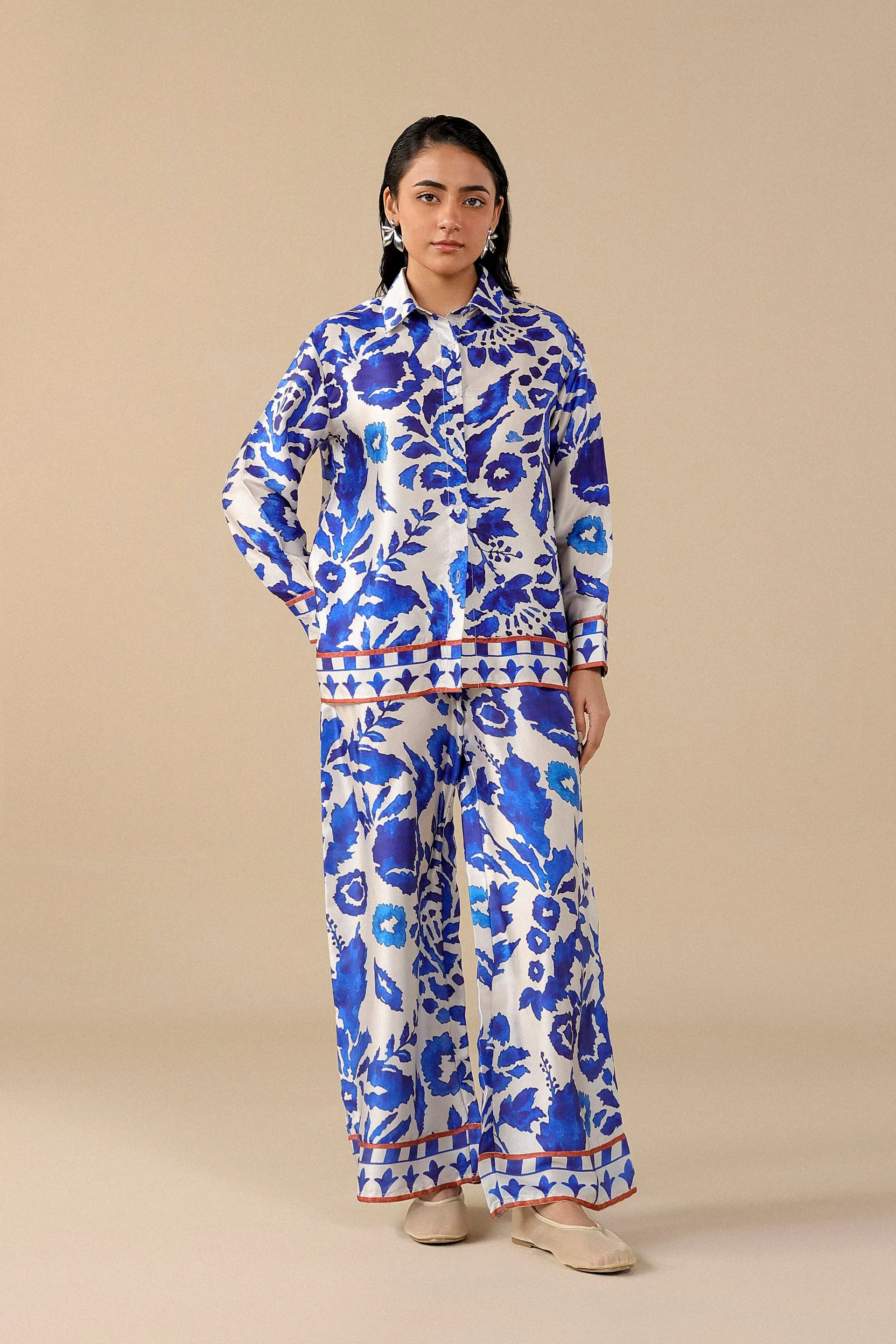 Printed Silk Flared Trousers