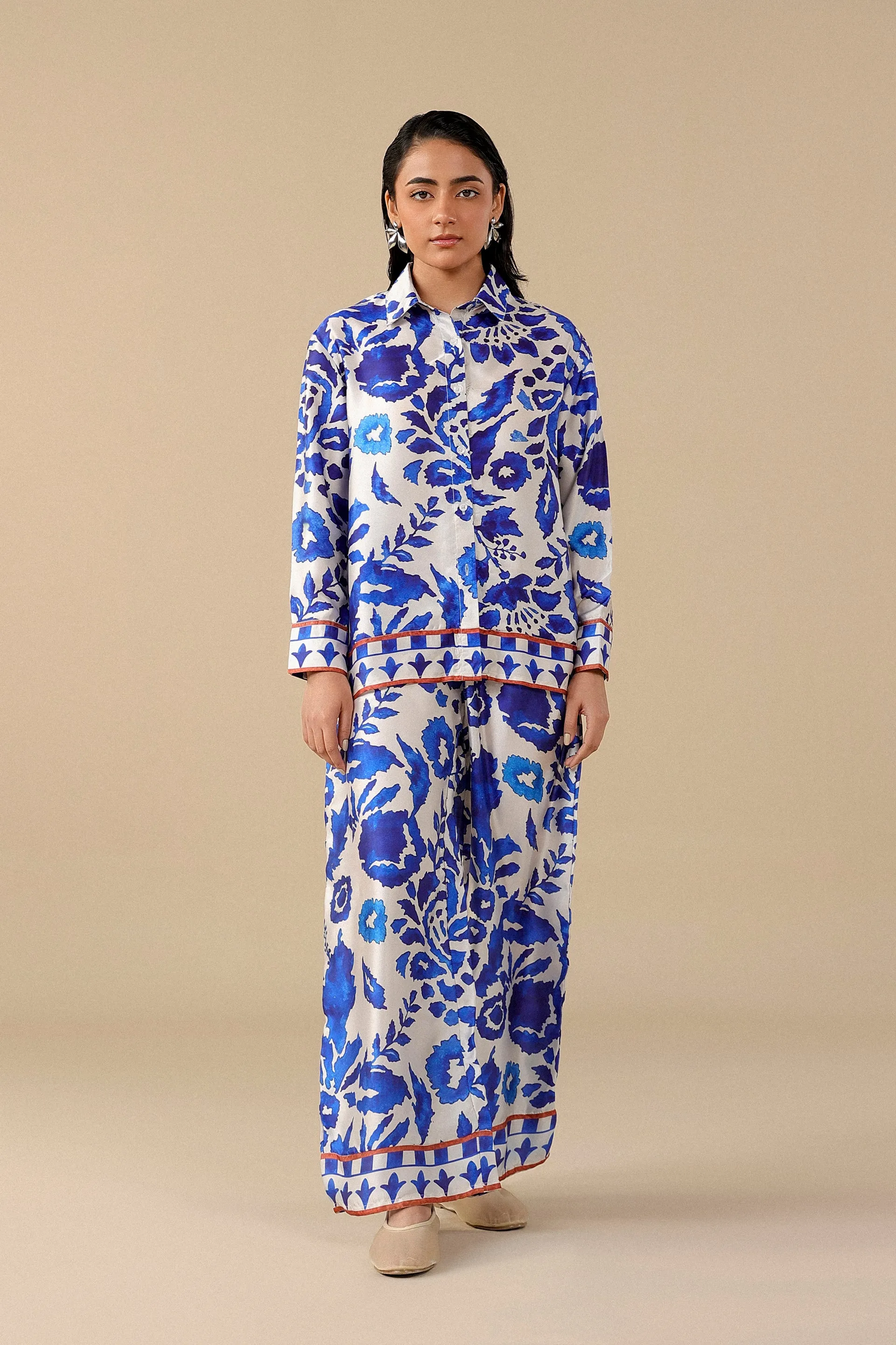 Printed Silk Flared Trousers