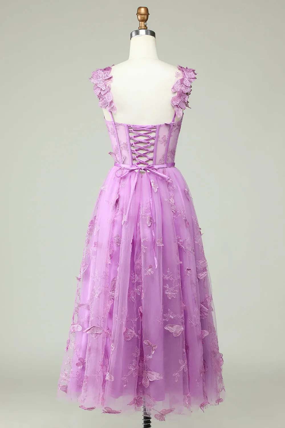 Purple A-Line Prom Dress with Butterfly Appliques