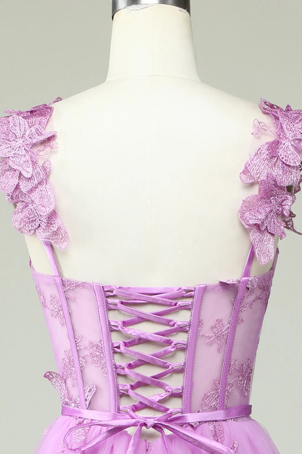 Purple A-Line Prom Dress with Butterfly Appliques