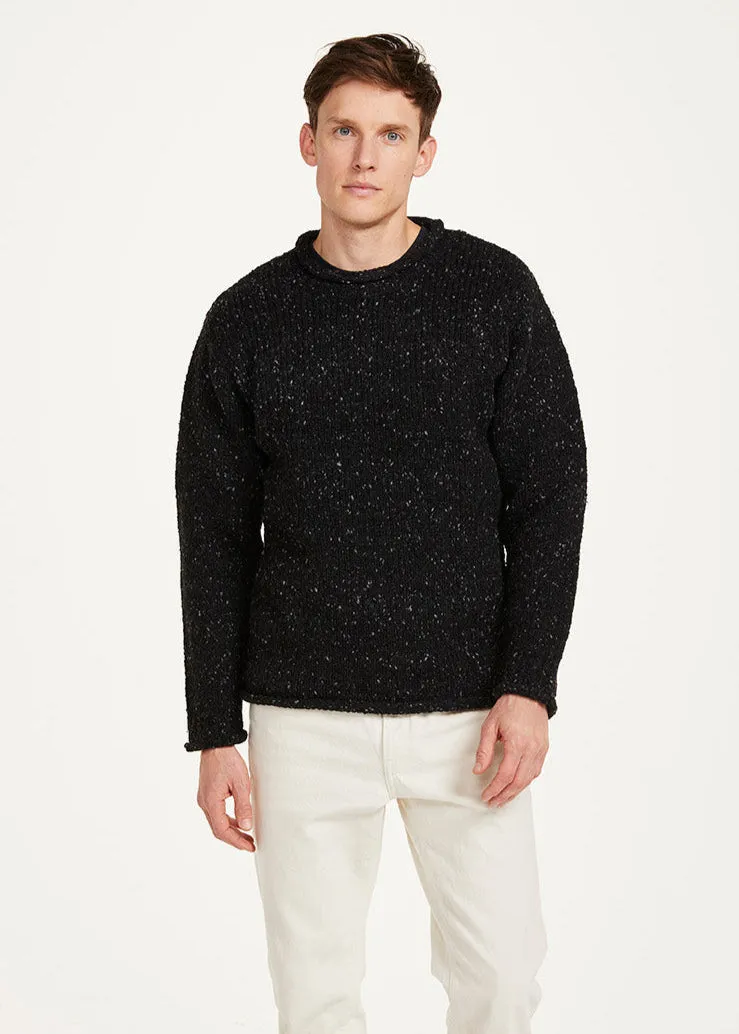 Raheen Tweed Roll Neck Mens Sweater | Black