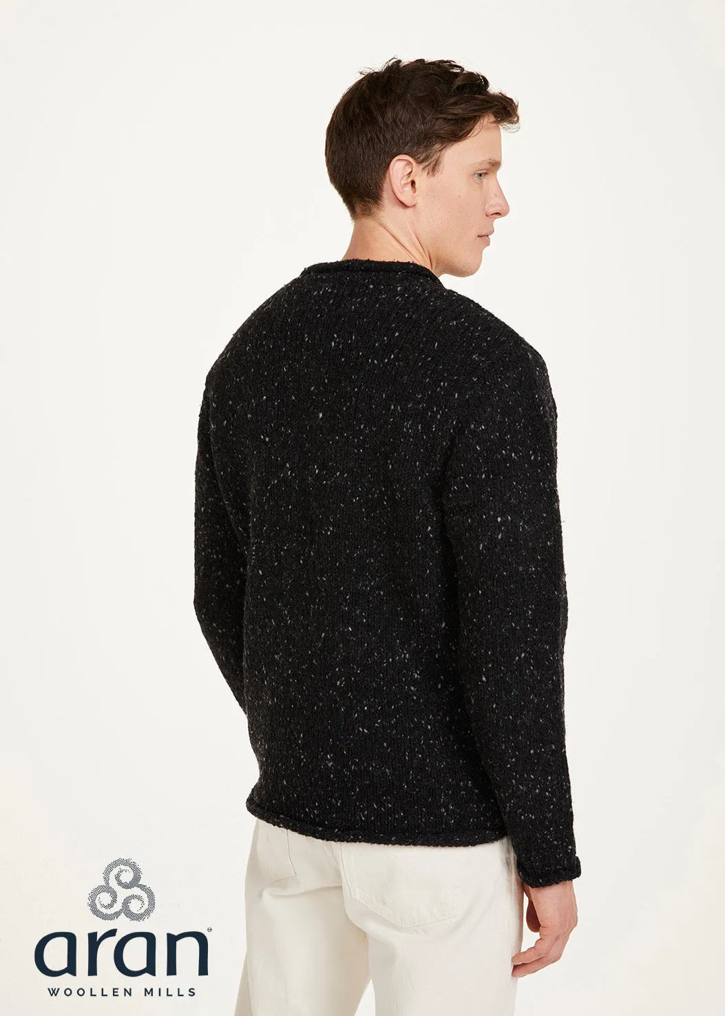 Raheen Tweed Roll Neck Mens Sweater | Black