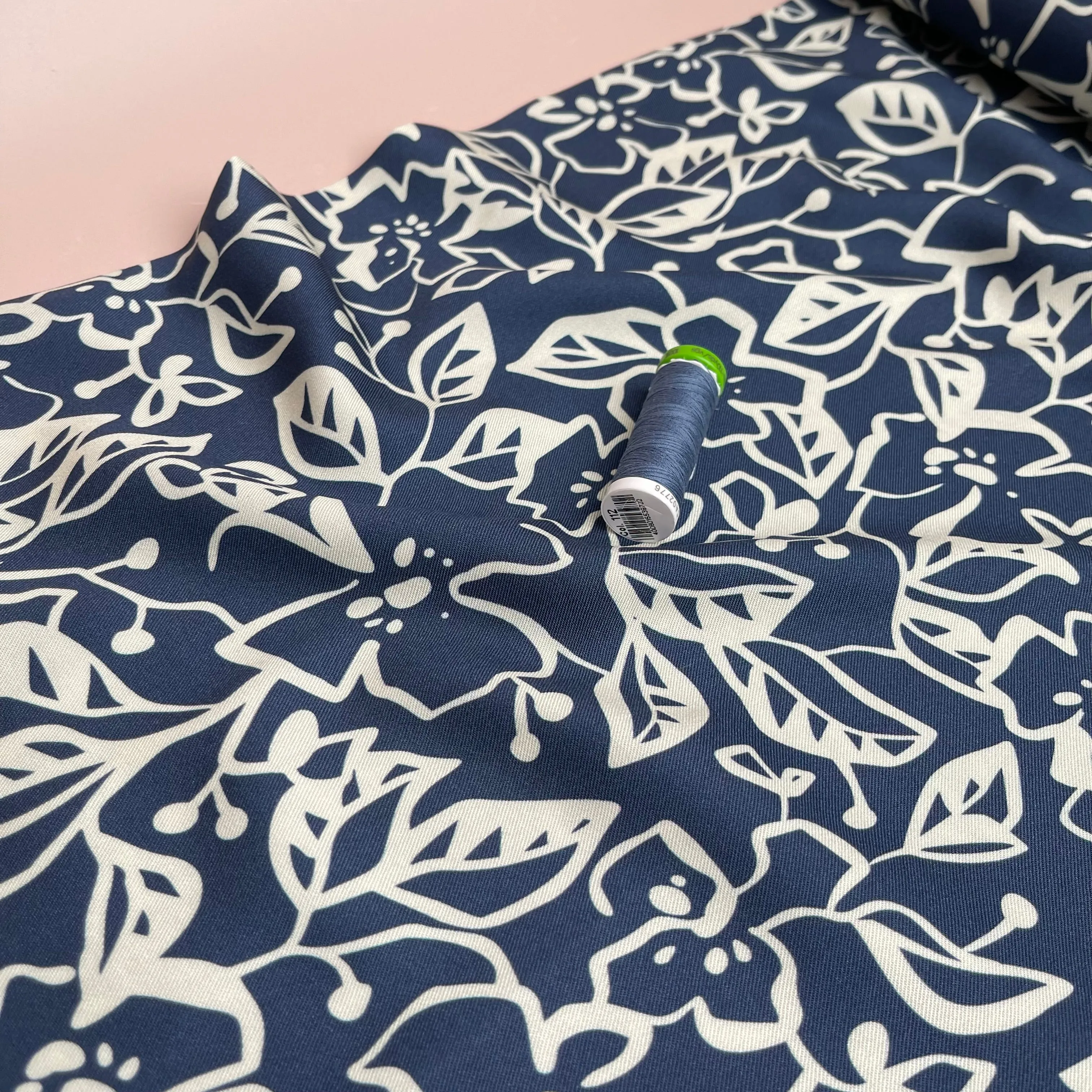 REMNANT 2.86 Metres - Light & Lush - Monochrome Flowers Viscose Twill Fabric