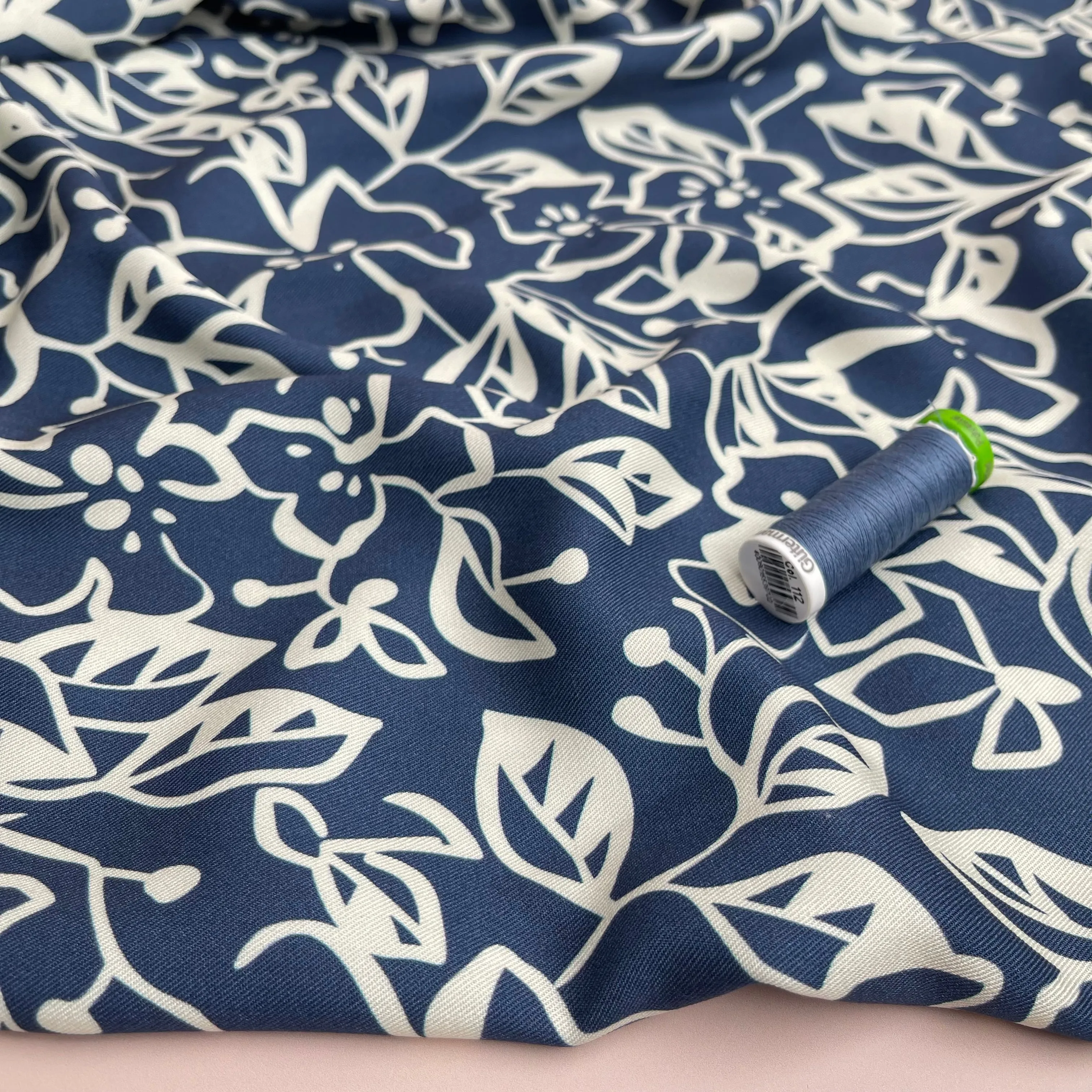 REMNANT 2.86 Metres - Light & Lush - Monochrome Flowers Viscose Twill Fabric