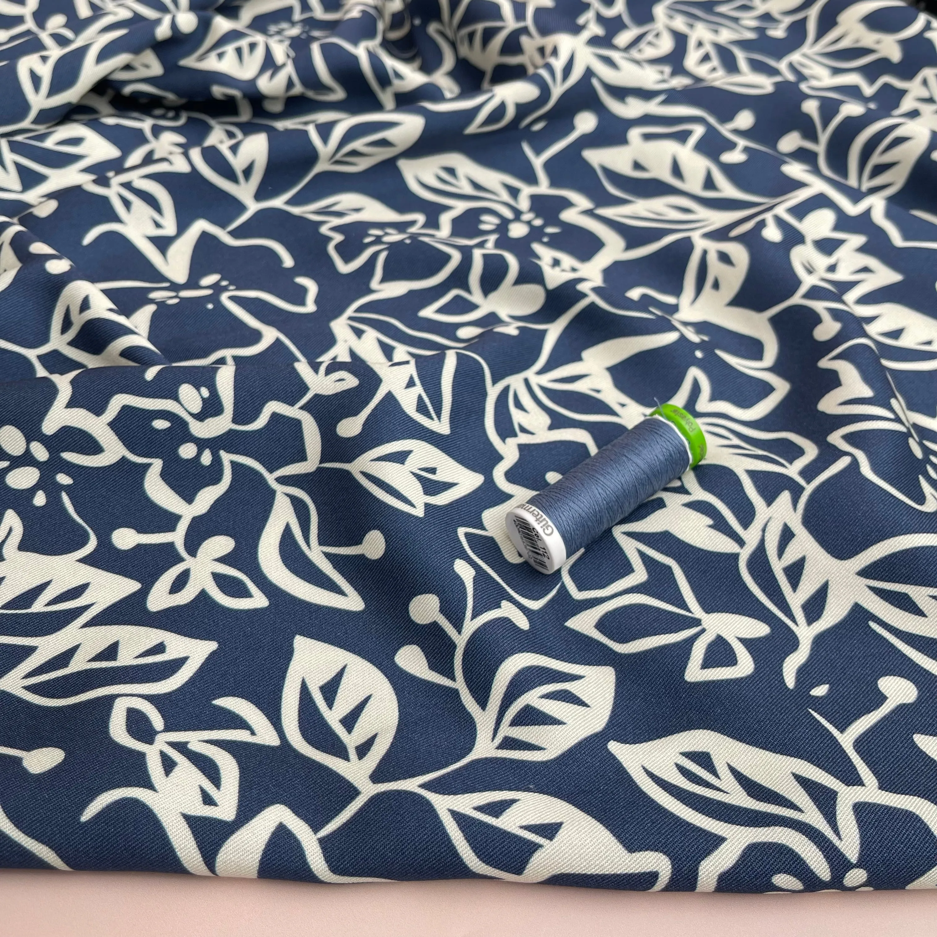 REMNANT 2.86 Metres - Light & Lush - Monochrome Flowers Viscose Twill Fabric