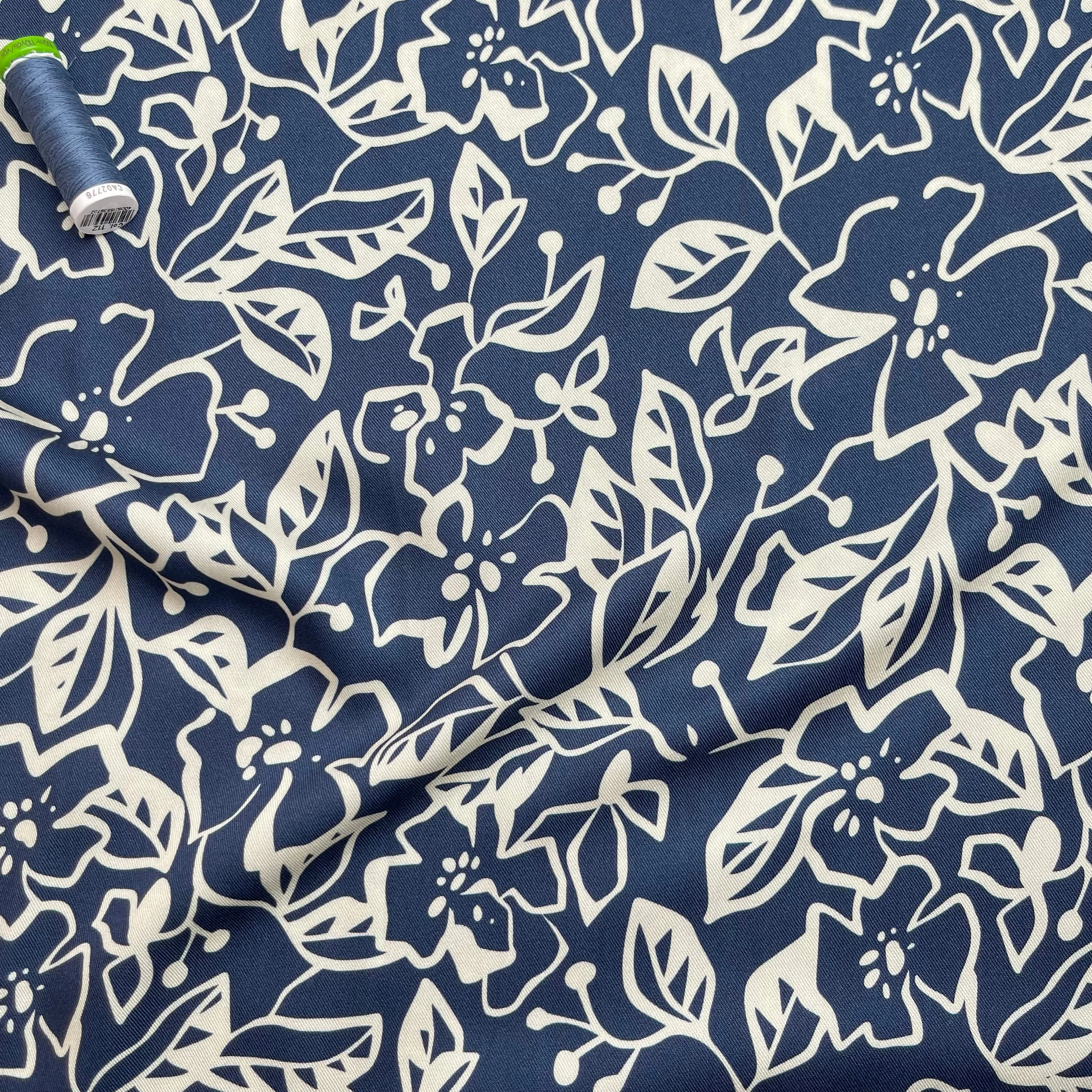 REMNANT 2.86 Metres - Light & Lush - Monochrome Flowers Viscose Twill Fabric