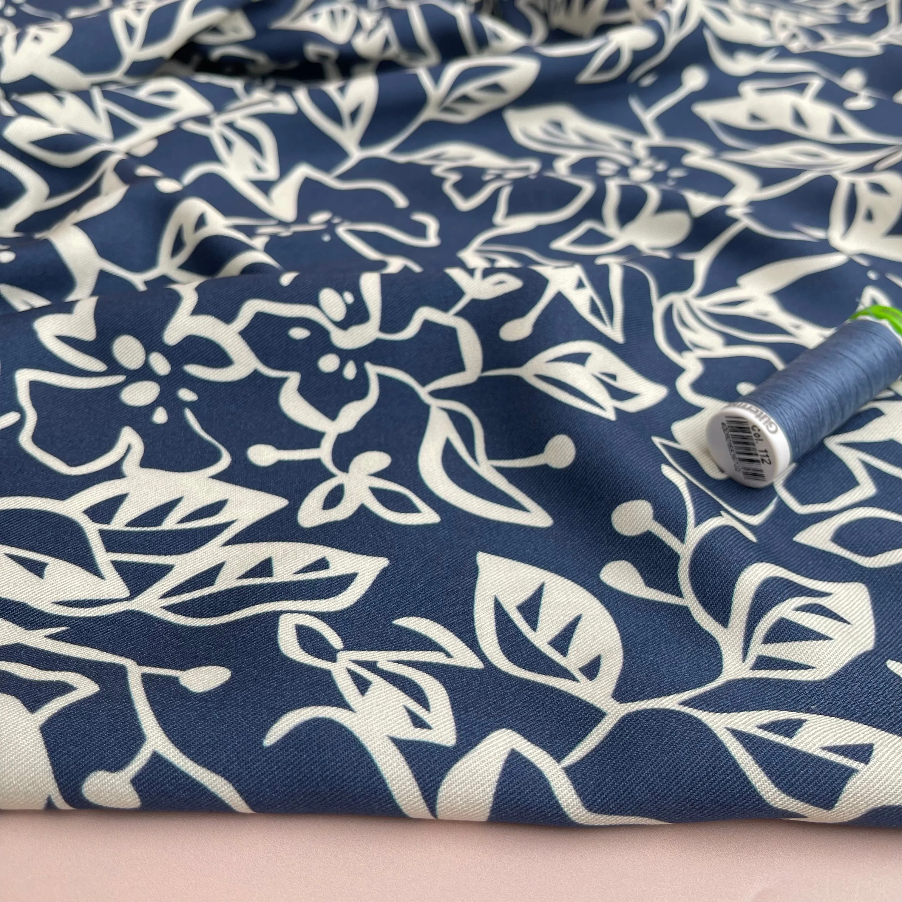 REMNANT 2.86 Metres - Light & Lush - Monochrome Flowers Viscose Twill Fabric