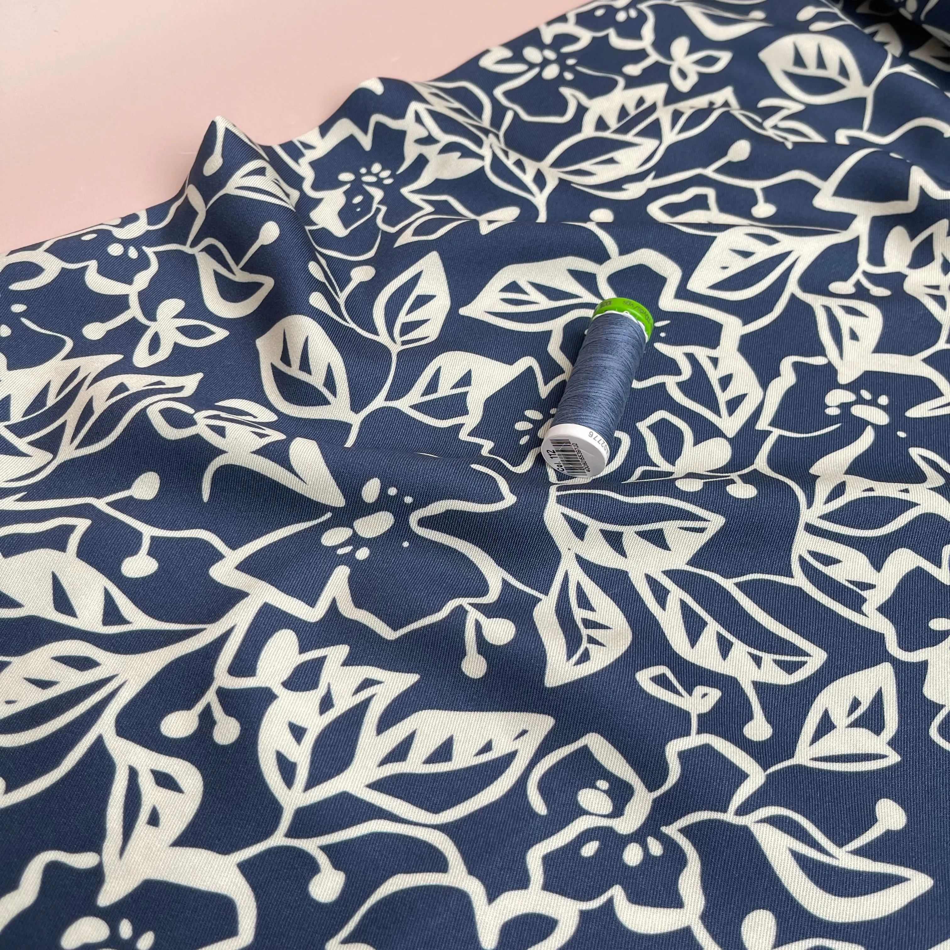 REMNANT 2.86 Metres - Light & Lush - Monochrome Flowers Viscose Twill Fabric