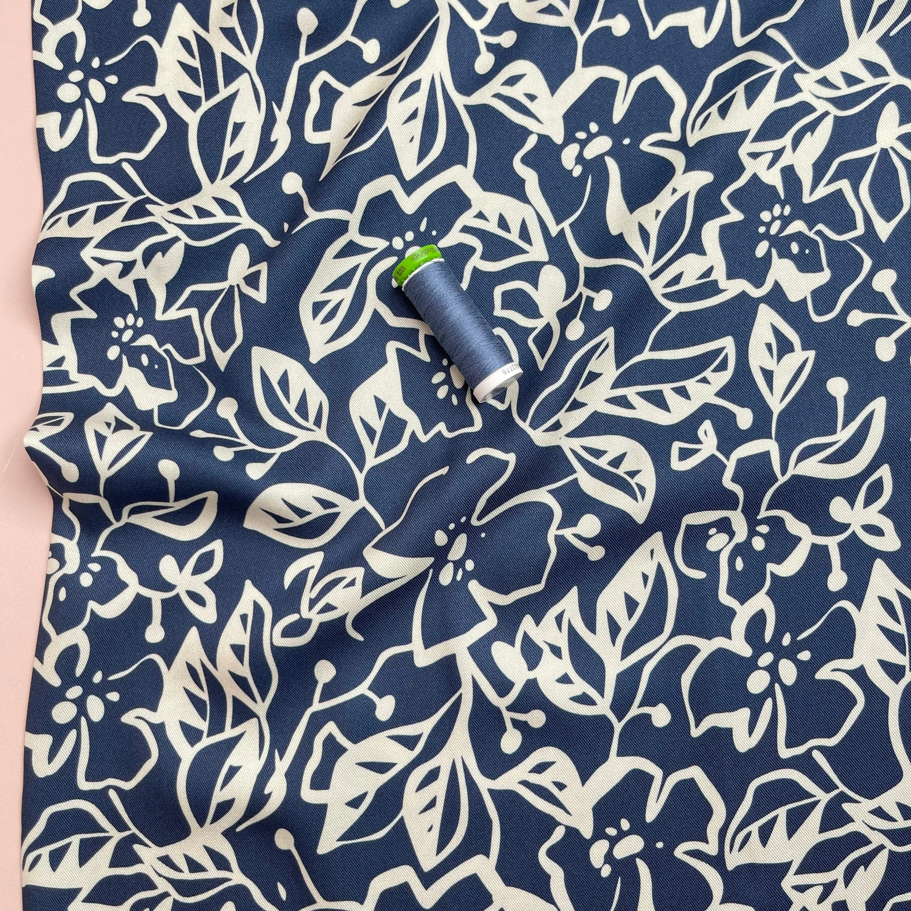 REMNANT 2.86 Metres - Light & Lush - Monochrome Flowers Viscose Twill Fabric