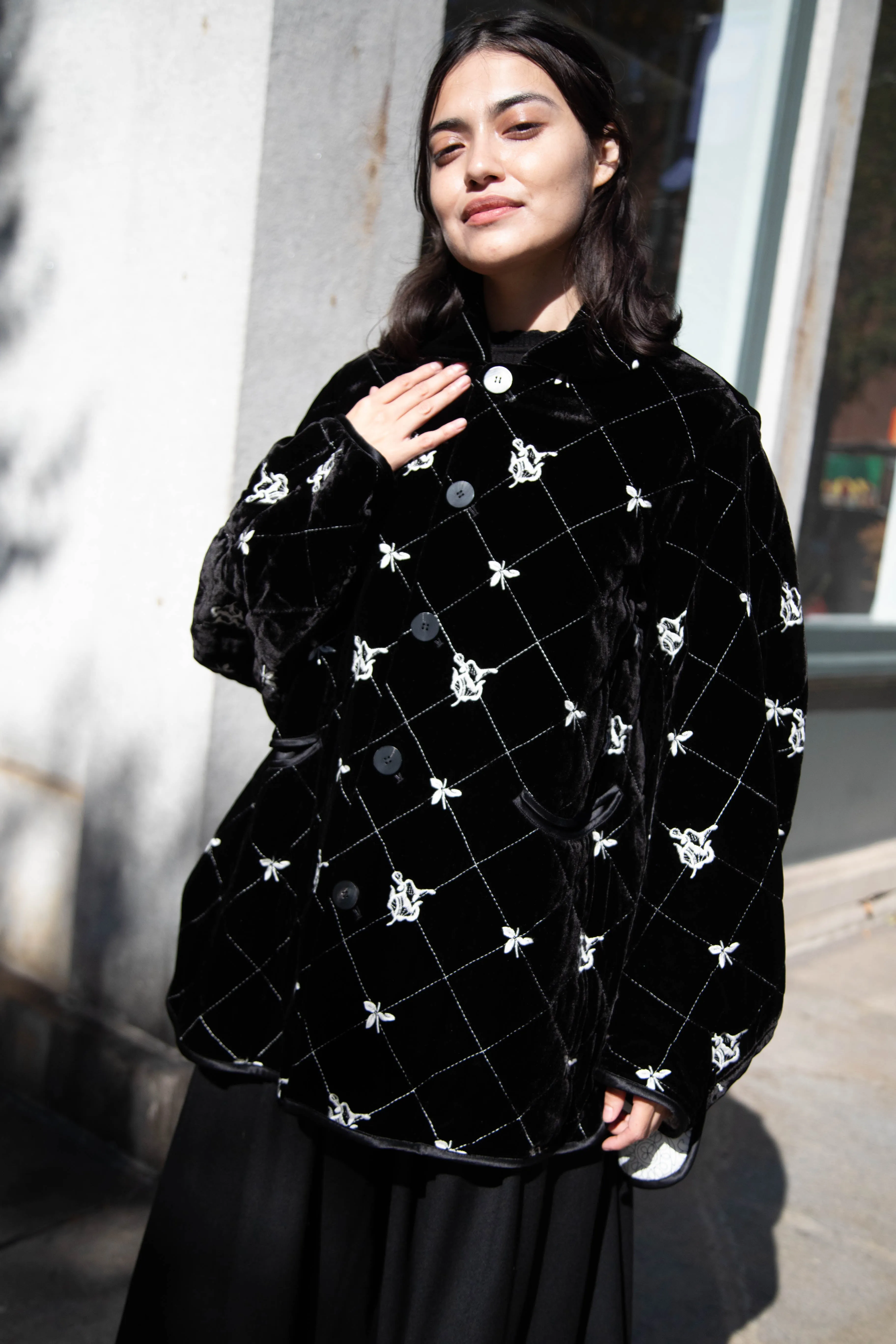 Renli Su | Black Velvet Embroidered Jacket