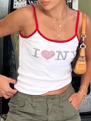 Rhinestone Letter Ribbed Trendy Cropped Tank Top
