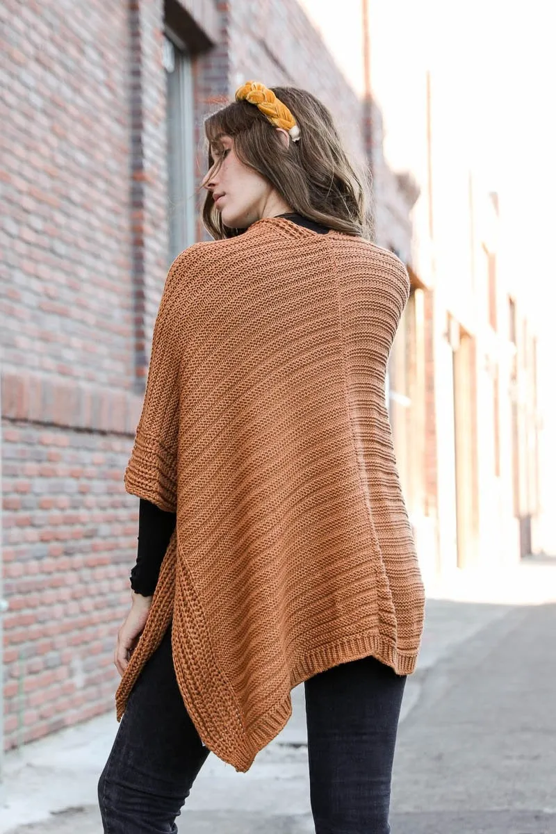 Ridged Texture Knit Ruana – Warm & Elegant Wrap