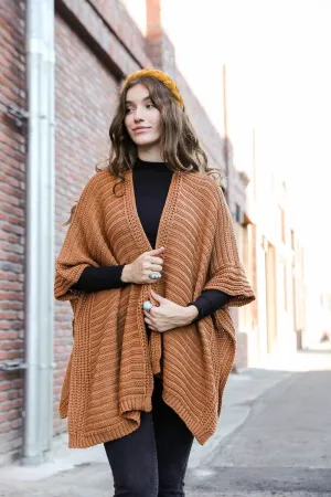 Ridged Texture Knit Ruana – Warm & Elegant Wrap