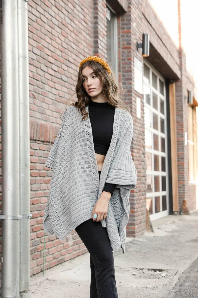 Ridged Texture Knit Ruana – Warm & Elegant Wrap