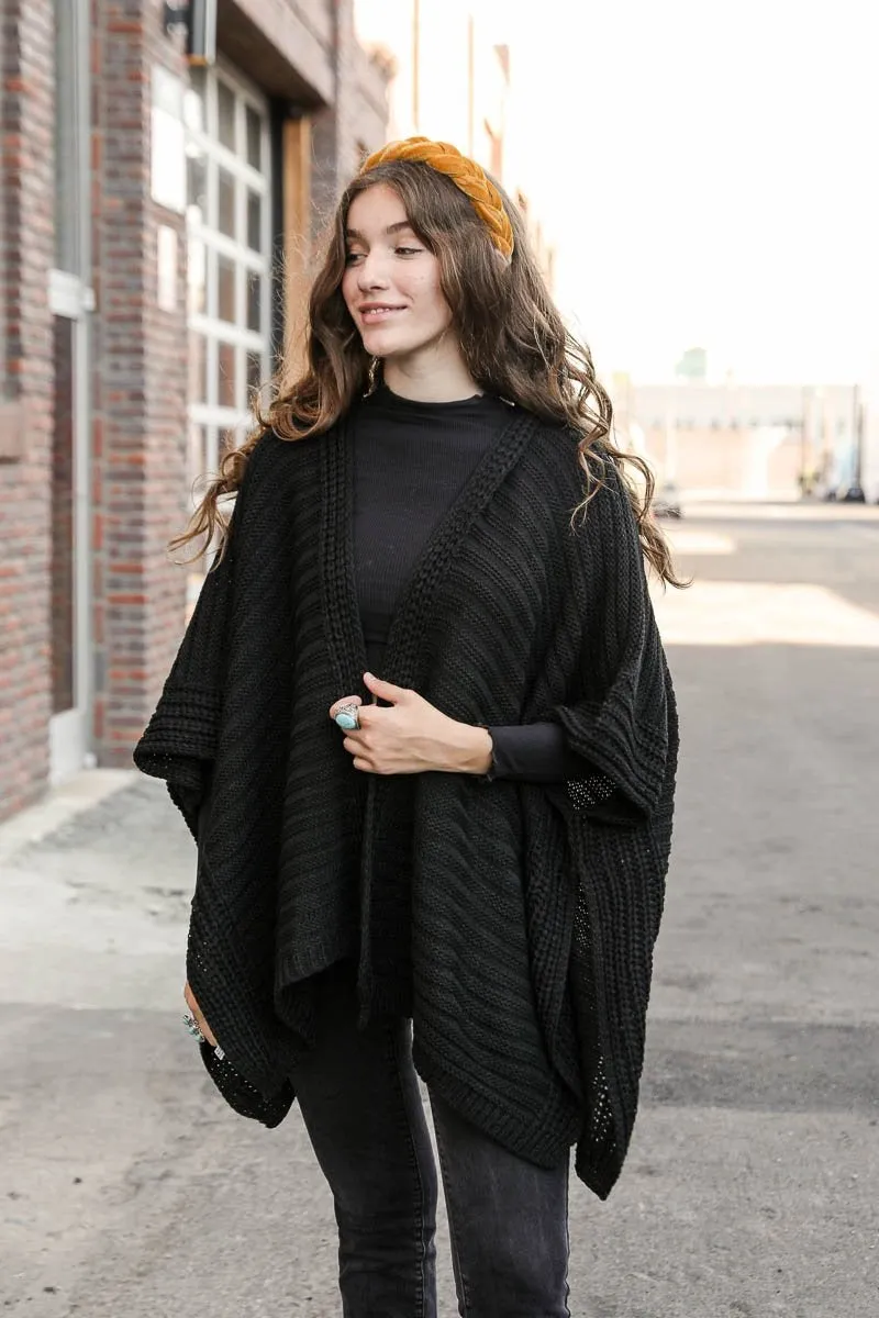 Ridged Texture Knit Ruana – Warm & Elegant Wrap