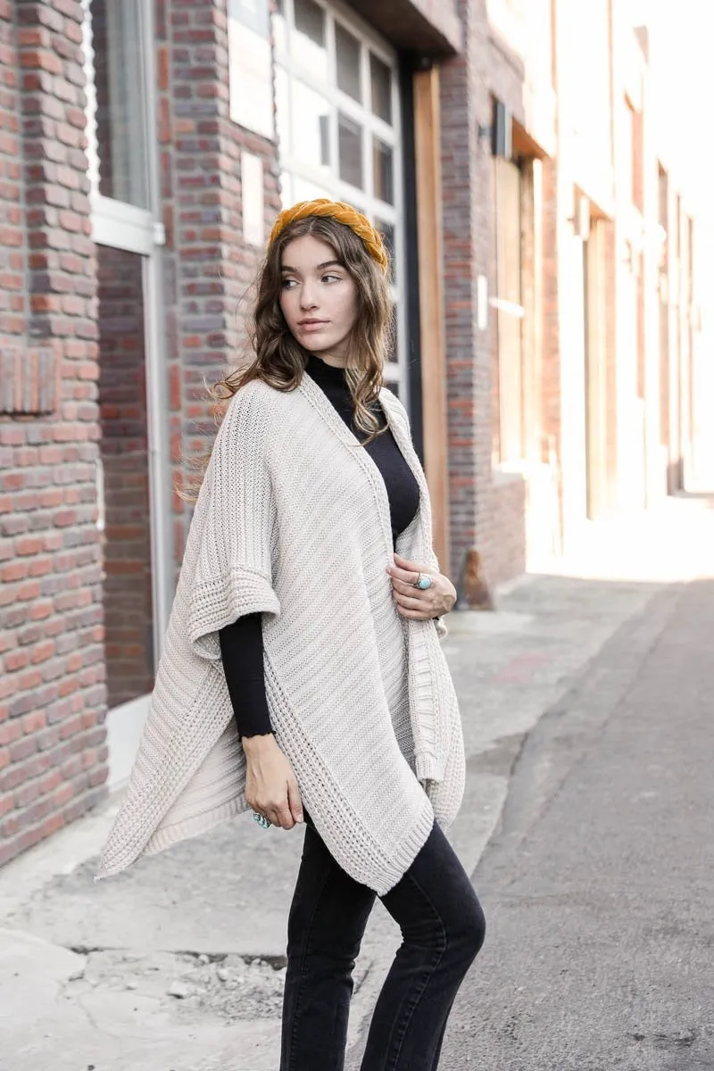 Ridged Texture Knit Ruana – Warm & Elegant Wrap