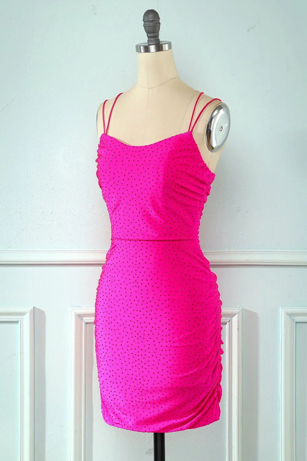 Rose Pink Lace-Up Tight Homecoming Dress