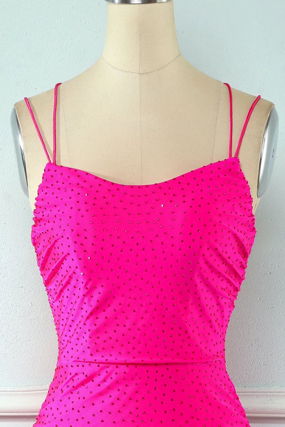 Rose Pink Lace-Up Tight Homecoming Dress