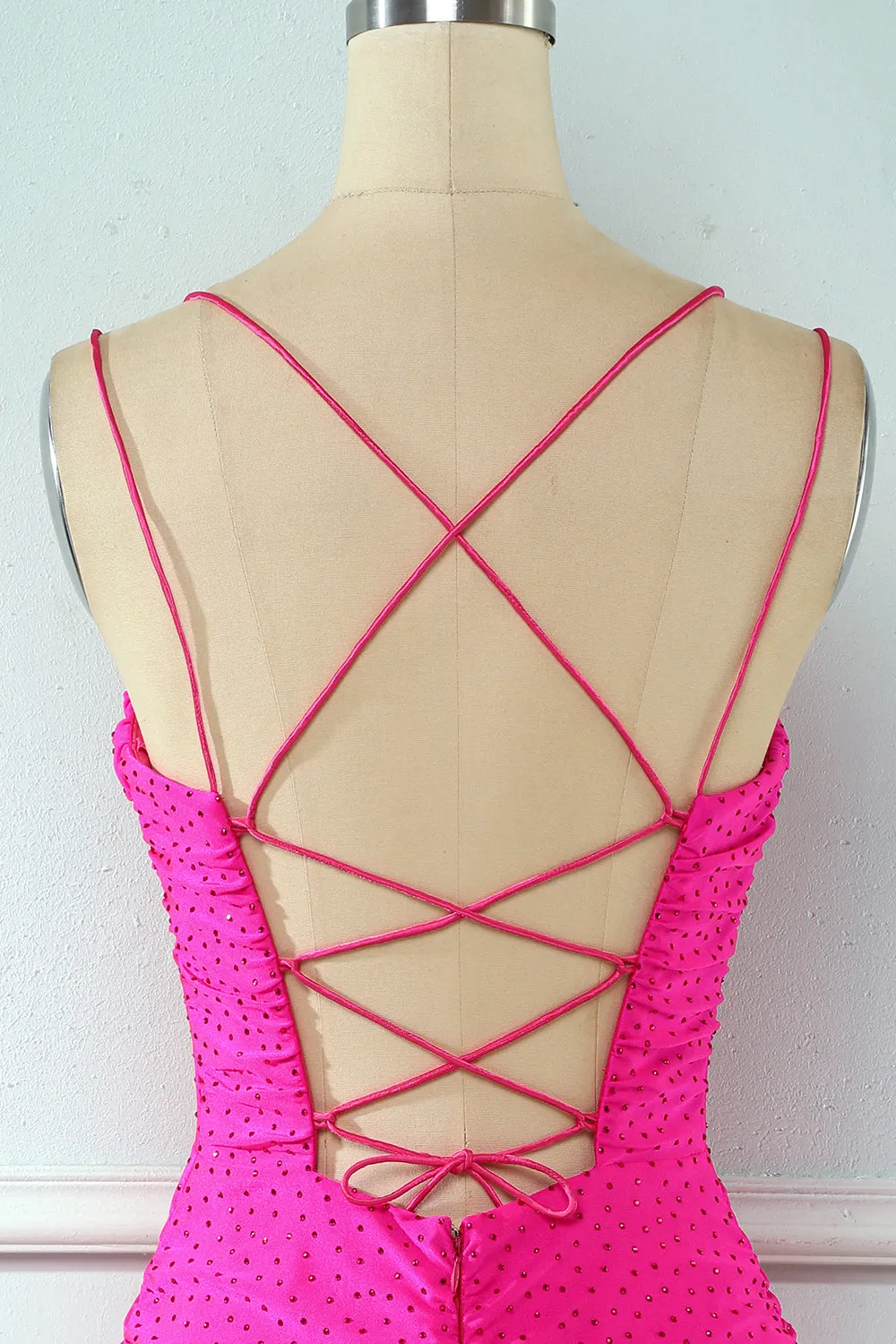 Rose Pink Lace-Up Tight Homecoming Dress
