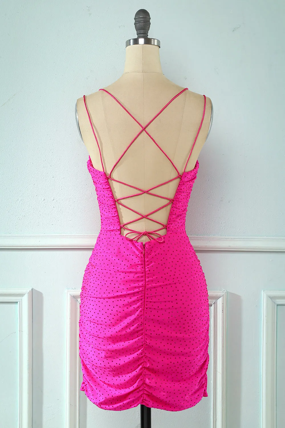 Rose Pink Lace-Up Tight Homecoming Dress