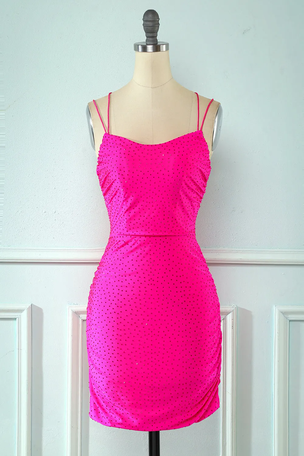 Rose Pink Lace-Up Tight Homecoming Dress