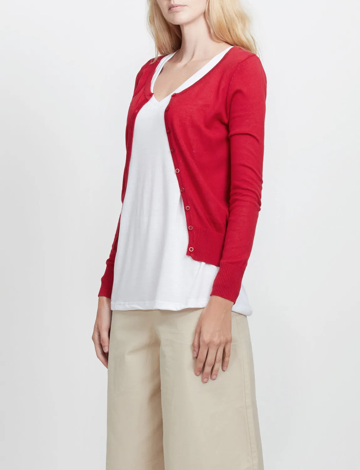 Round Neck Fine Knit Cardigan