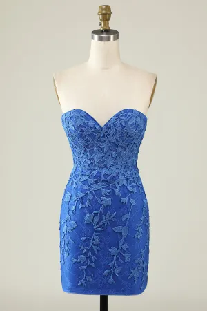 Royal Blue Sweetheart Tight Homecoming Dress with Appliques