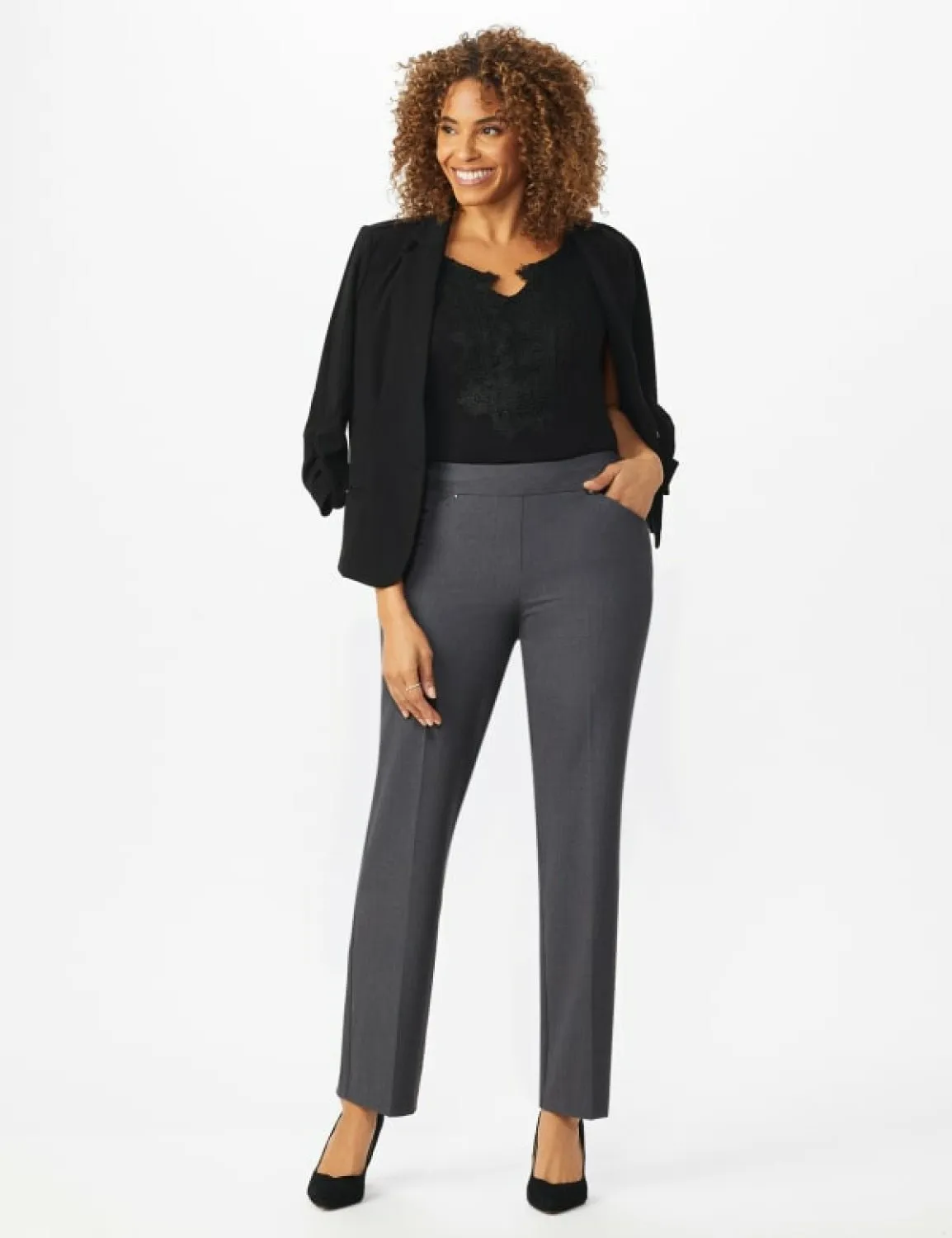Roz & Ali Secret Agent Pull On Tummy Control Pants Cateye Pockets with Rivets