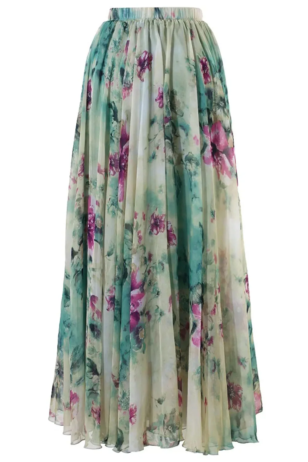 Sexy Elegant Floral Chiffon Maxi Skirt