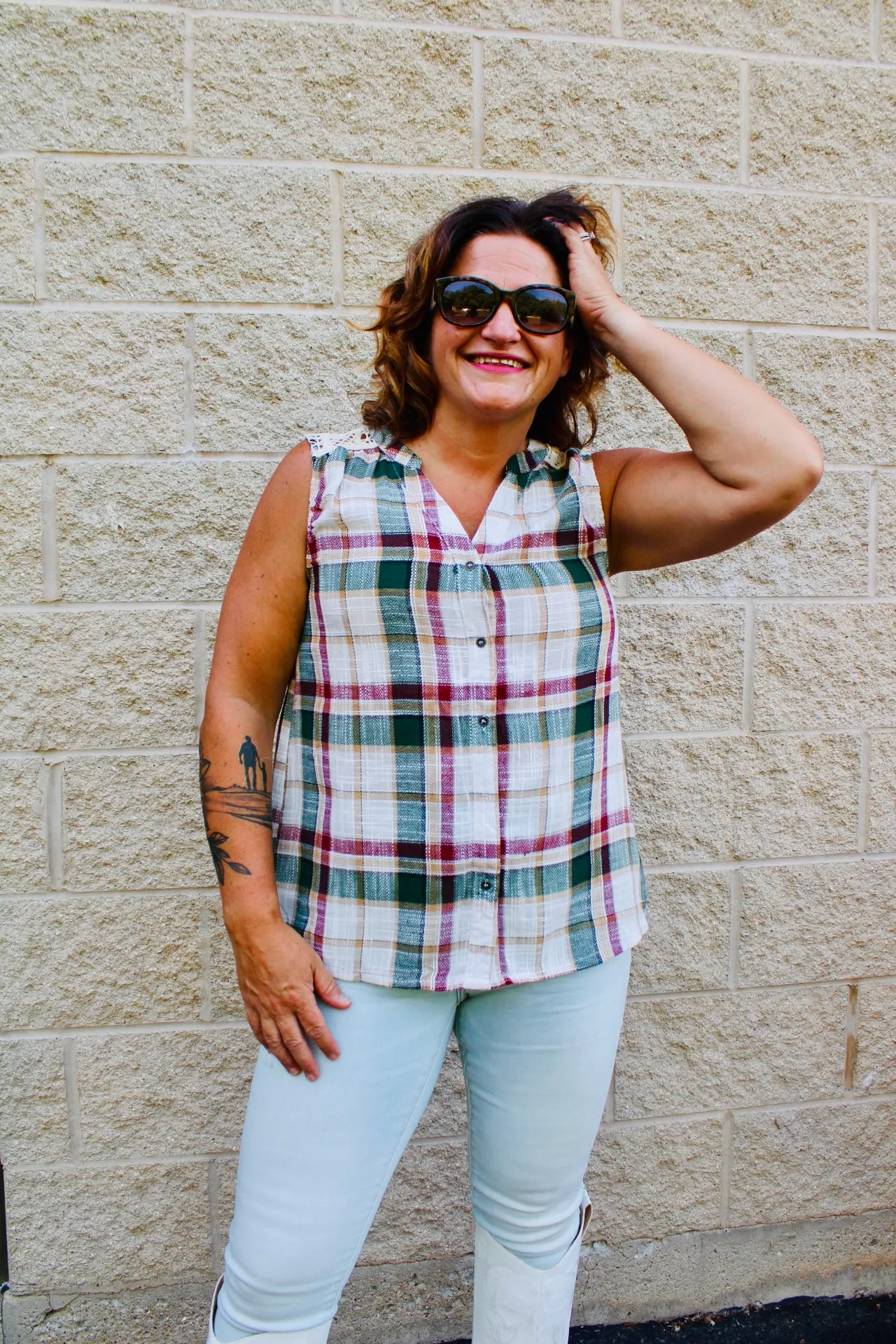 Shake it Off Crochet Back Plaid Top
