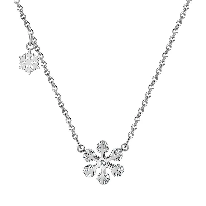 Snowflake Necklace for Women Girls Christmas Gift Jewelry Stainless Steel